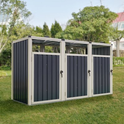 PRO.TEC Cache poubelle Tarbek 3 places avec portes &agrave; poign&eacute;e 121 x 219 x 82 cm gris anthracite