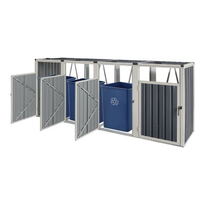 PRO.TEC Cache poubelle Tarbek 4 places avec portes &agrave; poign&eacute;e 121 x 292 x 82 cm gris anthracite