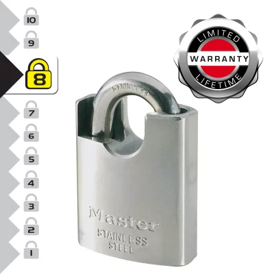 MASTER LOCK Cadenas acier inoxydable largeur 50 mm avec anse prot&eacute;g&eacute;e 22 mm