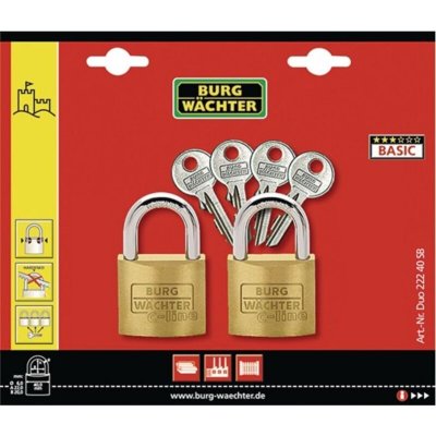 BURG WACHTER Cadenas avec serrure &agrave; cl&eacute; Burg W&auml;chter 4er Set Set Quadro 222 30 SB laiton 4 pc(s)