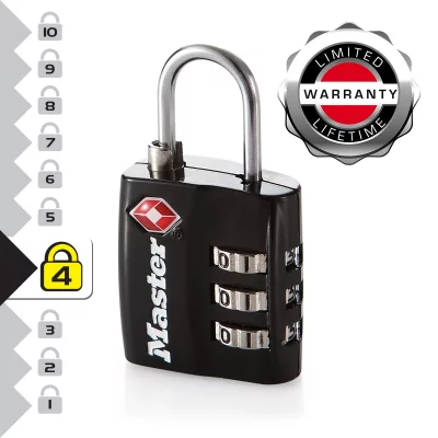 MASTER LOCK Cadenas bagages certifi&eacute; TSA &agrave; combinaison 30mm anse d.3xh.19mm