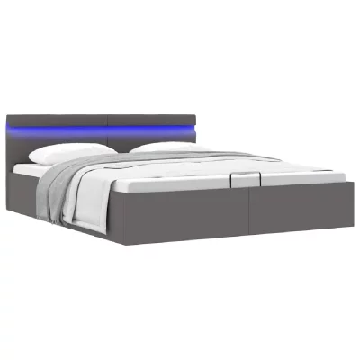 Cadre de lit &agrave; rangement avec led gris similicuir 160x200 cm cadre 2 personnes 