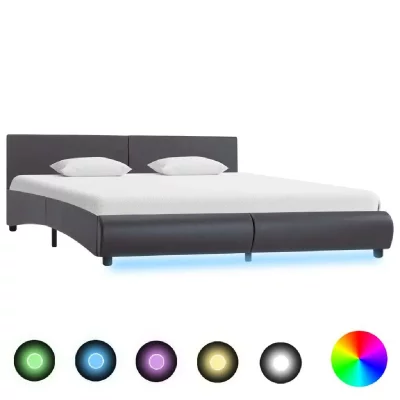 Cadre de lit avec led Gris Similicuir 180 x 200 cm Vidaxl Grey