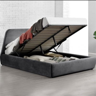 Cadre de lit coffre en velours gris 140x190 cm norka - Gris