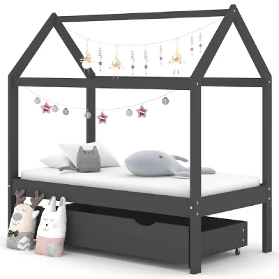 Cadre de lit d'enfant avec un tiroir Gris fonc&eacute; Pin 70x140 cm vidaXL