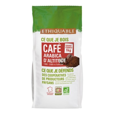 ETHIQUABLE Caf&eacute; arabica d'altitude du P&eacute;rou moulu Bio Etiquable - paquet de 1Kg
