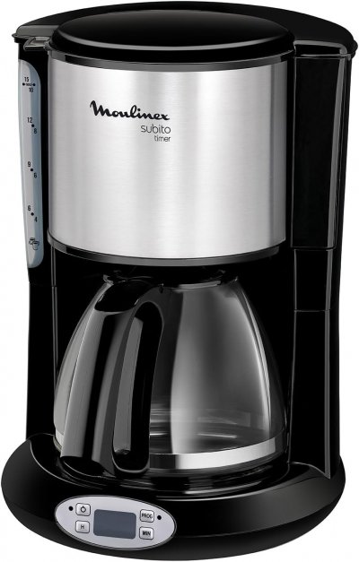 MOULINEX Cafeti&egrave;re &Eacute;lectrique Programmable De 0,6l Pour 6 Tasses Avec &Eacute;cran Lcd 1000w Gris Noir