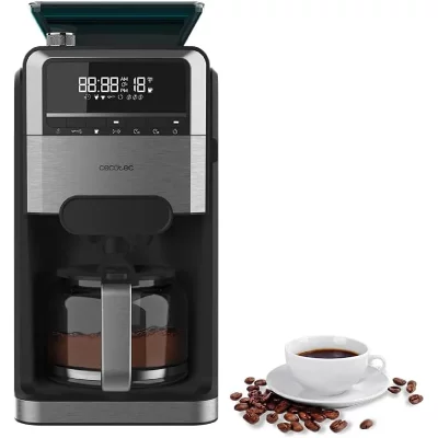 CECOTEC Cafeti&egrave;re filtre programmable 1,5 L noire avec moulin int&eacute;gr&eacute;