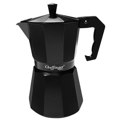 CHEFFINGER Cafeti&egrave;re Italienne 320ml 6 Tasses en Aluminium avec Poign&eacute;e Ergonomique Noir