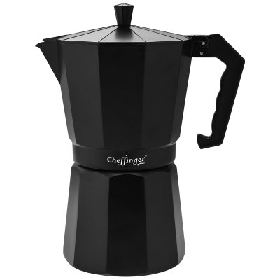 CHEFFINGER Cafeti&egrave;re Italienne 380ml 9 Tasses en Aluminium avec Poign&eacute;e Ergonomique Noir