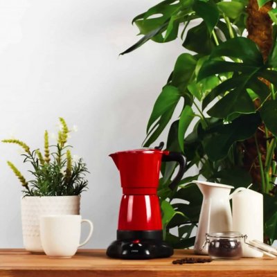LIVOO Cafeti&egrave;re italienne &eacute;lectrique rouge 6 tasses 18,3 cm
