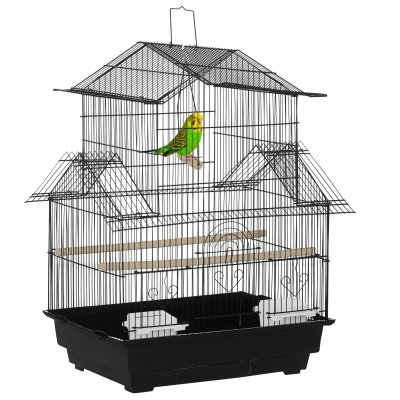 PAWHUT Cage &agrave; oiseaux design maison  50x41x63cm Noir