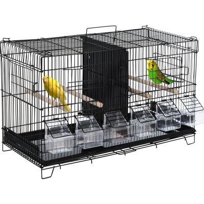 PAWHUT Cage &agrave; oiseaux mangeoires per 59x29x35cm Noir