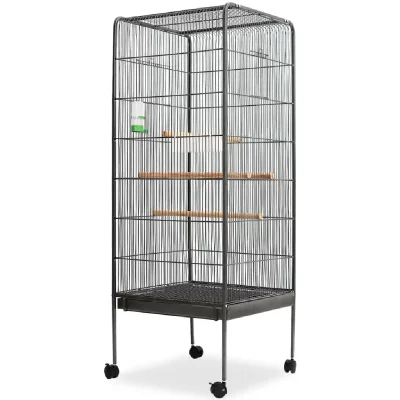 VIDAXL Cage &agrave; oiseaux Noir 54 x 54 x 146 cm Acier  Noir