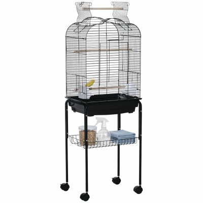 PAWHUT Cage &agrave; oiseaux voli&egrave;re amovible sur roulettes avec accessoires