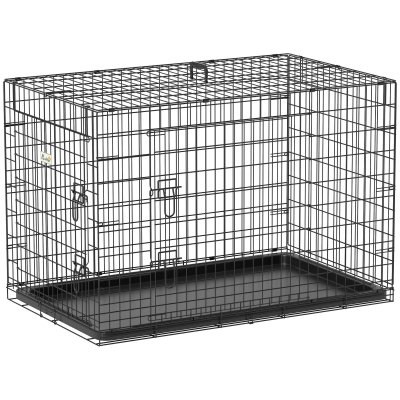 PAWHUT Cage caisse de transport pliante pour chien en m&eacute;tal noir 91 x 61 x 67 cm