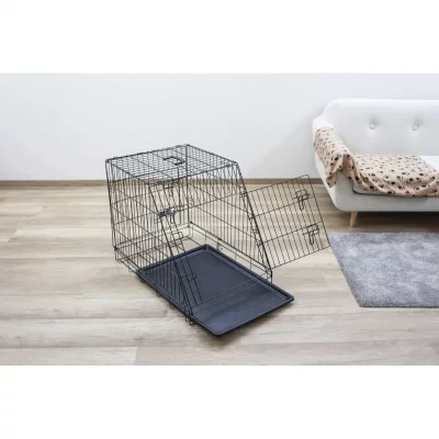 KERBL Cage de transport m&eacute;tal pliante pour chiens et chats avec pan inclin&eacute;