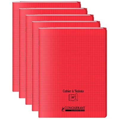 CONQUERANT Cahier &agrave; rabats 24x32  96 pages  S&eacute;y&egrave;s Polypro rouge