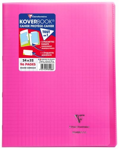 Cahier Agraf&eacute; Rose 96p Grands Carreaux 24x32cm Clairefontaine - Le Cahier