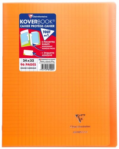 CLAIREFONTAINE Cahier Avec Rabats 24x32cm 96 Pages Grands Carreaux Koverbook  - Le Cahier