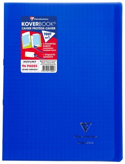 CLAIREFONTAINE Cahier  Koverbook A4 96 pages grands carreaux Bleu Marine