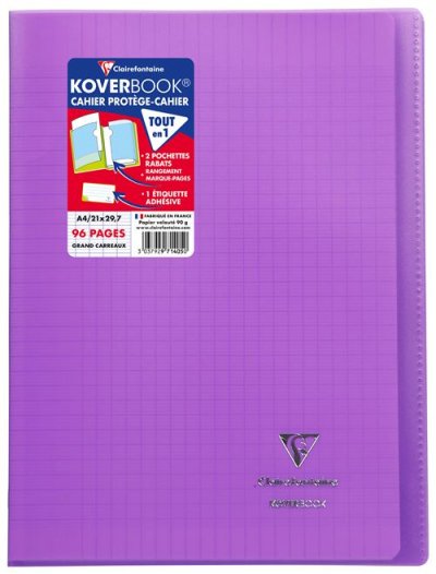 CLAIREFONTAINE Cahier  Koverbook Couverture piqu&eacute; polypro 96 pages S&eacute;y&egrave;s 21 x 29,7 cm Violet