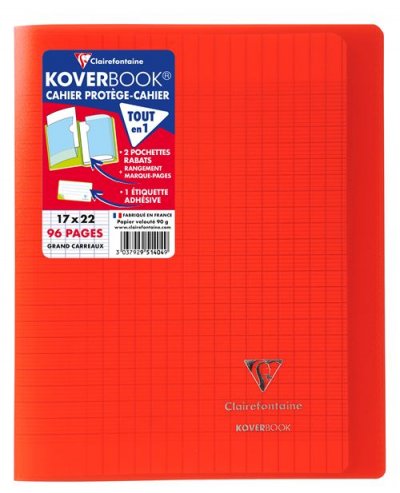 CLAIREFONTAINE Cahier de 96 pages A5 Sey&egrave;s  Koverbook 17 x 22 cm Rouge