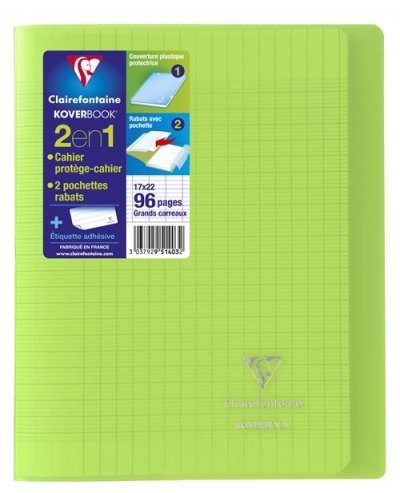 CLAIREFONTAINE Cahier de 96 pages A5 Sey&egrave;s  Koverbook 17 x 22 cm Vert