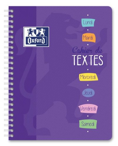 OXFORD Cahier de texte &agrave; spirales Sey&egrave;s 148 pages Grandes Carreaux 17 x 22 cm Mod&egrave;le al&eacute;atoire
