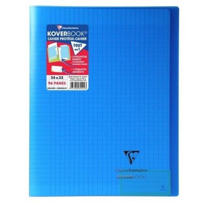 CLAIREFONTAINE Cahier piqu&eacute; polypro Koverbook 24x32cm 48 pages grands carreaux bleu transparent