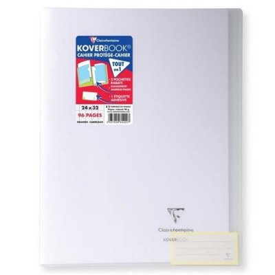 CLAIREFONTAINE Cahier piqu&eacute; polypro Koverbook 24x32cm 48 pages grands carreaux transparent