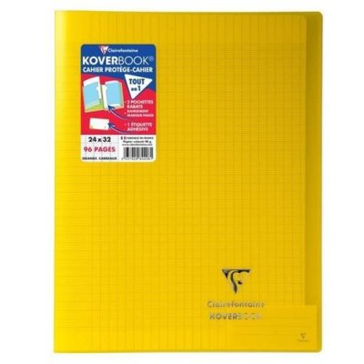 CLAIREFONTAINE Cahier piqu&eacute; polypro Koverbook 24x32cm 48 pages petits carreaux 5x5 jaune transparent
