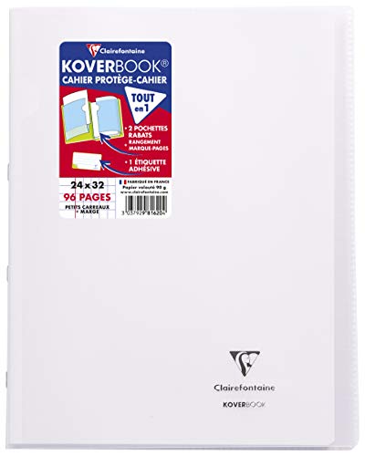 CLAIREFONTAINE Cahier piqu&eacute; polypro Koverbook 24x32cm 96 pages petits carreaux 5x5 transparent