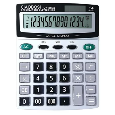 AVIZAR Calculatrice Electronique de Bureau 14 Chiffres Double Alimentation Gris
