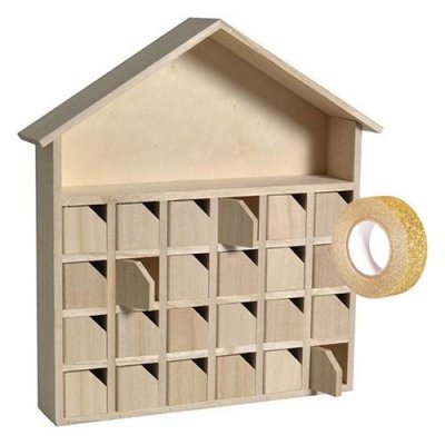  Calendrier de l'Avent bois Maison 31,5 x 7 x 34 cm + masking tape dor