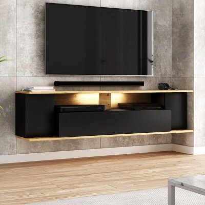 CALICOSY  - Meuble tv Mural 3 portes et 1 niche L160 cm - Rob Noir