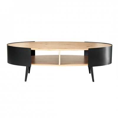 CALICOSY - Table basse ovale avec flancs en m&eacute;tal noir L120 cm EKLO