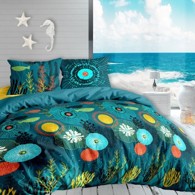 HOUSSE DE REVE CALITEX Parure 3 pi&egrave;ces 240x220 cm Abysse, Coton, Bleu, 240_x_220_cm