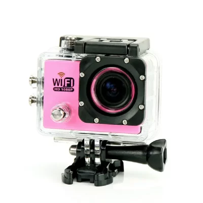 YONIS Camera embarqu&eacute;e sports wi-fi lcd caisson &eacute;tanche waterproof hd 12 mp rose 32go 