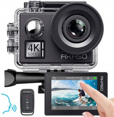 GENERIQUE Cam&eacute;ra sport AKASO 4K 60fps Commande vocale Etanche Zoom x8 2 Batteries Noir