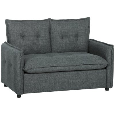 HOMCOM Canap&eacute; 2 places capitonn&eacute; coussins &agrave; ressorts tissu en lin gris fonc&eacute;