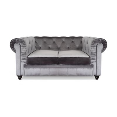 COTECOSY Canap&eacute; 2 places Chesterfield Velours Argent