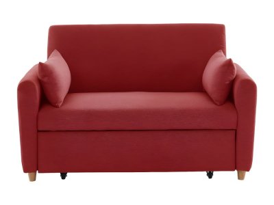 VENTE UNIQUE Canap&eacute; 2 places convertible en tissu AYLA - Rouge 