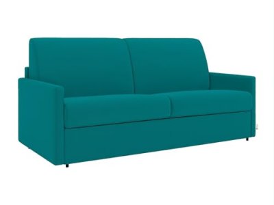 VENTE-UNIQUE Canap&eacute; 2 places convertible express en tissu bleu turquoise - Couchage 120 cm - Matelas 14 cm CALIFE 