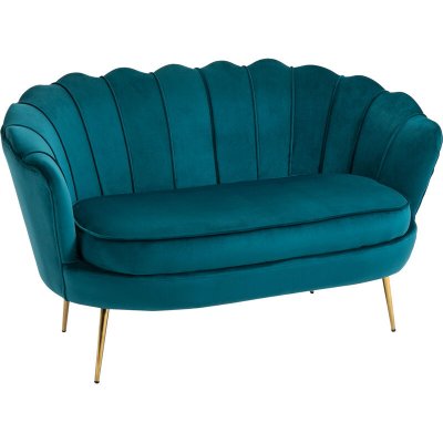 HOMCOM Canap&eacute; 2 places design coquillage pieds dor&eacute;s velours bleu canard