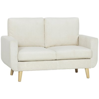 HOMCOM Canap&eacute; 2 places moderne coussin &agrave; ressorts velours c&ocirc;tel&eacute; cr&egrave;me