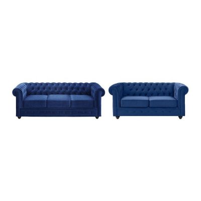 VENTE UNIQUE Canap&eacute; 3+2 places CHESTERFIELD - Velours bleu roi