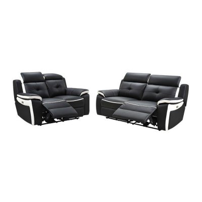 VENTE UNIQUE Canap&eacute; 3+2 places relax &eacute;lectrique en cuir ANGELIQUE - Noir/blanc