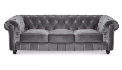 MENZZO Canap&eacute; 3 places Chesterfield Velours Argent