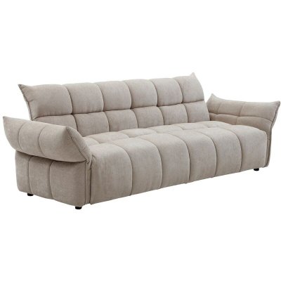 VENTE UNIQUE Canap&eacute; 3 places convertible clic-clac en tissu chenille beige HAKEMO